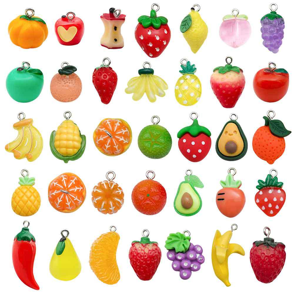 Acrylic Lemon Grape Strawberry Apple Fruit Charm Pendant for DIY Necklace Jewelry