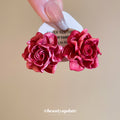 Deep Red Layered Dimensional Rose Flower Stud Earrings view 1