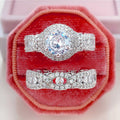 Round Halo And Marquise Floral Band Two-Ring Set In Silver Tone view 4