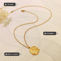 Textured Disc Pendant Faux Pearl Accent Necklace Gold Or Steel view 2