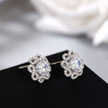 Floral Cluster Crystal Stud Earrings in Silver Tone view 2