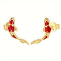 Koi Fish Stud Earrings Red Enamel Gold Silver Tone Clear Eyes view 5