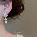 Asymmetric Butterfly Pearl And Chain Tassel Stud Earrings view 4