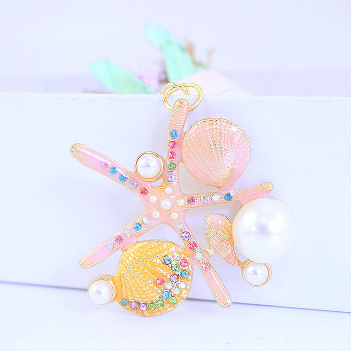 Cute Pearl Starfish Keychain Zinc Alloy Ocean Car Key Ring Bag Charm