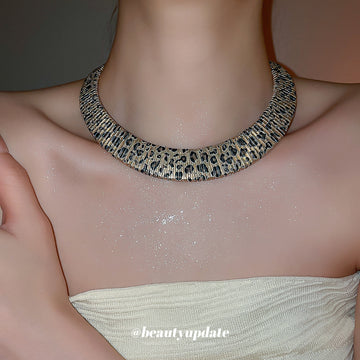 Leopard Print Collar Necklace in Gold and Silver Tone