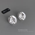 Silver Matte Folded Dimensional Flower Stud Earrings view 1