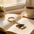 Enamel Graduation Cap Diploma Keychain Gold Ring Chain view 3