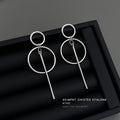 Silver-Tone Double Circle Bar Geometric Drop Earrings Pair view 4