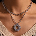 Rhinestone Donut Pendant Necklace Earring Chain Jewelry Set view 4
