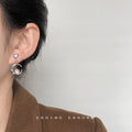 Silver Heart Stud Moon Drop Earrings Iridescent Orb Accents view 2