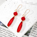 Round and Teardrop Double Glass Dangle Earrings Gold Hooks 8 Colors view 12