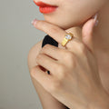 Gold Tone Ribbed Band Ring Clear Or Green Oval Stone view 6