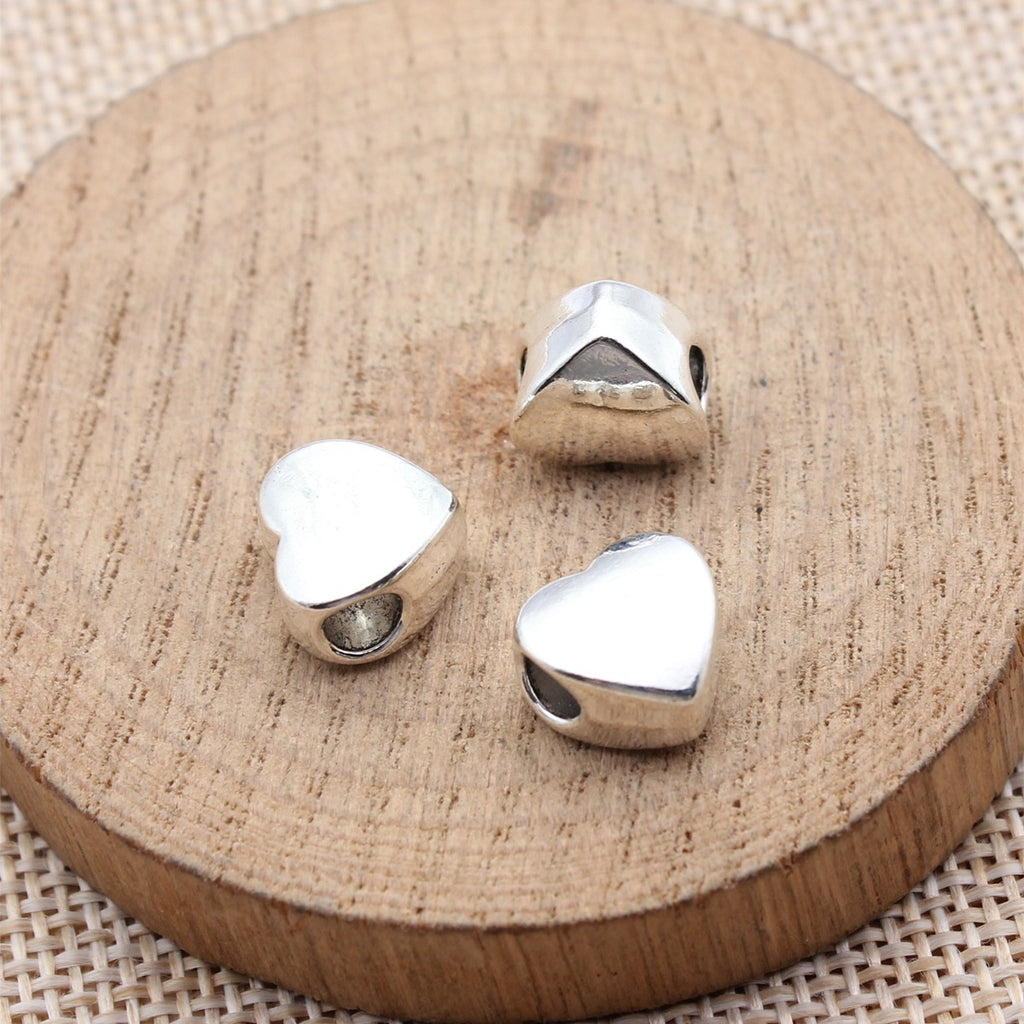 10.6x10.4x7mm 2.3g Antique Silver Zinc Alloy Heart Large Hole Beads for DIY Bracelet Jewelry Making