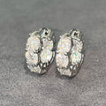 Silver Tone Oval Clear Stone Prong Set Small Hoop Earrings view 2