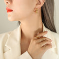 Rose Bloom C-Shaped Metal Hoop Stud Earrings Gold Steel view 1