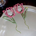 Pink Crystal Tulip Stem Statement Earrings Statement Fashion Jewelry view 6