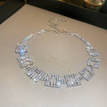 Silver Tone Square Crystal Link Necklace With Layered Geometric Drops view 6