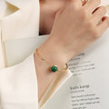 Gold Open Cuff Bracelet Green Turquoise Ball And Zircon Tip view 4
