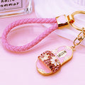 Jeweled Floral Slide Sandal Keychains in Pink and Blue view 2
