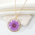 Gold Tone Round Clear Resin Dried Flower Pendant Necklaces in Four Colors view 7