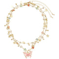 Gold Double Layer Pink Butterfly Pearl Crystal Charm Necklace view 5