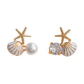Gold Tone Starfish Shell Pearl And Clear Stone Stud Earrings view 5