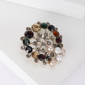 Round Multicolor Rhinestone and Faux Pearl Brooch Decorative Lapel Pin view 3