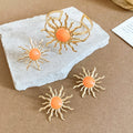 Gold Sunburst Enamel Open Cuff Bracelet Ring Stud Earring Sets view 5
