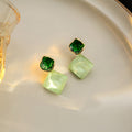 Two Tone Double Square Geometric Dangle Stud Earrings view 3
