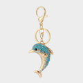 Rhinestone Dolphin Ocean Keychain Gold Tone Clasp Ring view 2