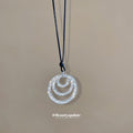 Black Cord Triple Circle Rhinestone Pendant Long Necklace view 4