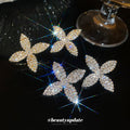 Crystal Four-Petal Flower Stud Earrings in Two Tones view 3