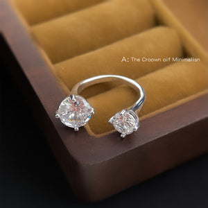 Silver Open Adjustable Dual Round CZ Stone Ring Band