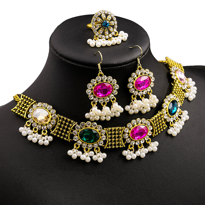 Small and Large Gem Multicolor Necklace Earring Sets