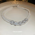 White Double Strand Pearl Rhinestone Flower Choker Single view 4