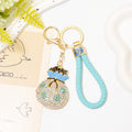 Rhinestone Plum Blossom Lucky Bag Keychain Gold Metal Cord view 1
