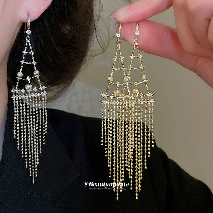 Triangle Chain Fringe Hook Earrings in Gold and Silver