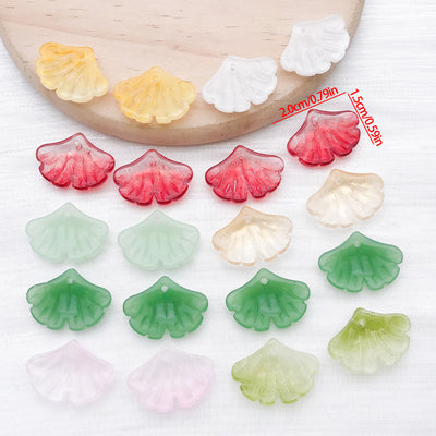 Ginkgo leaf glass charms in eight colors arranged as a full product overview