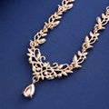 Black Silver Tone Floral Vine Teardrop Crystal Two Designs Metal Necklace and Earring Set view 3
