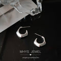 Silver Polished Irregular Thick Half Hoop Stud Earrings view 3