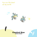 Silver Tone Pale Blue Bow And Large Pearl Like Stud Earrings view 4