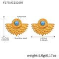 Gold Fan Peacock Texture Stud Earrings Turquoise Center view 6