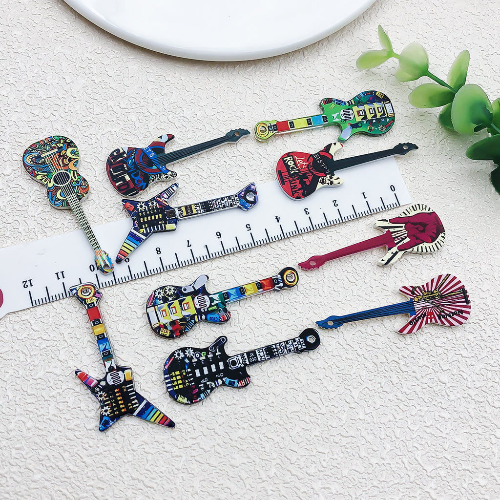 Printed Acrylic Music Guitar Charm Pendant for DIY Earrings Necklaces Keychains
