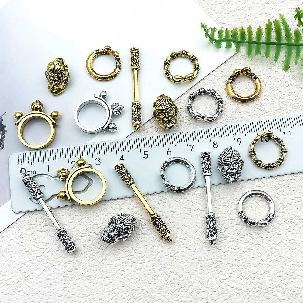 Zinc Alloy Monkey King Staff Ring Hoop Charm Pendant for DIY Bag Keychain Jewelry