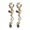 Colorful Floral Crystal Chain Drop Earrings with Black Teardrops view 5