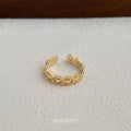 Gold Open Adjustable Ring Linked Hearts Beaded Borders view 4