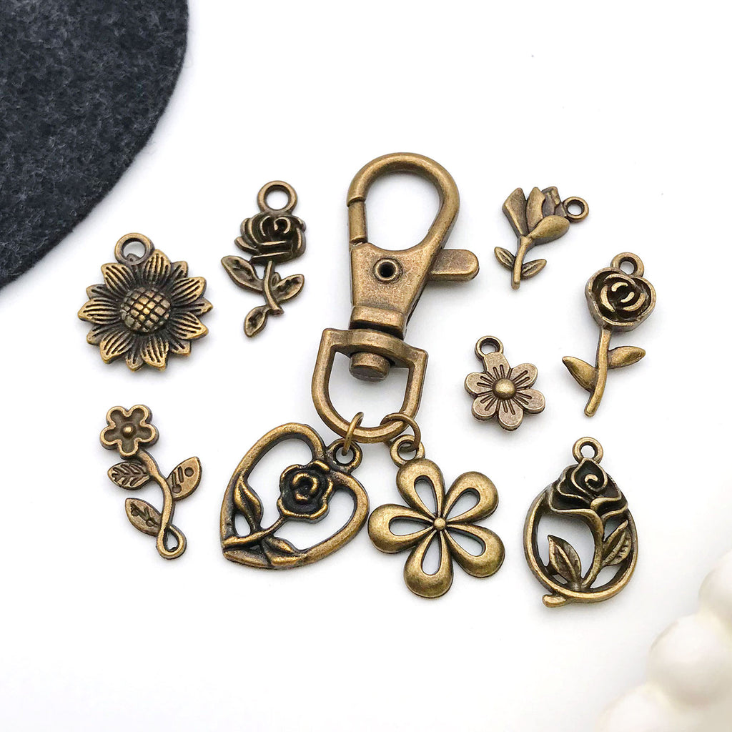 Antique Cyan Zinc Alloy Rose Sunflower Plum Blossom Charm Pendant for DIY Jewelry