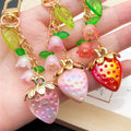 Red Pink and Purple Strawberry Flower Metal Clasp Keychain Set view 2