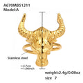 Sculpted Bull Head Open Rings With Red and Black Enamel Accents view 7
