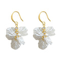 Gold Tone Translucent White Ruffled Flower Hook Earrings view 5